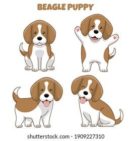 set of beagle dog puppy in cartoon style