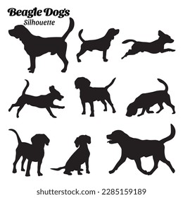 Set beagle dog silhouette vector illustration.