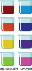 Set of beakers with colorful chemical inside illustration