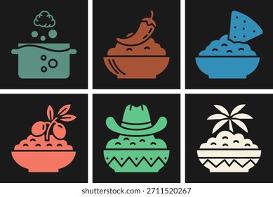 Conjunto de ícones de imersão de feijão representando variedades regionais como o sudoeste do Mediterrâneo e Caribe mexicano