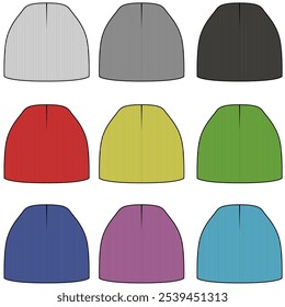 Set of beanie hats vector illustration. Blank Beanie Hat Mockup