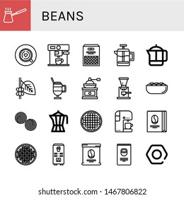 Set of beans icons such as Cezve, Coffee, Coffee maker, Beans, French press, Latte, Coffee grinder, Pistachio, Liquorice, machine, beans, bag, Nuts ,