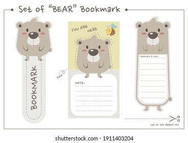 Juego de marcadores de oso para imprimir y cortar. Marcador de osito de peluche y diseño vectorial de papel imprimible. 