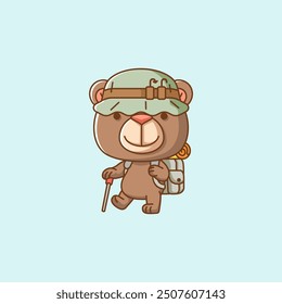 set Bear Cute hiking camp kawaii chibi character mascot illustration outline style design