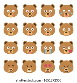 Set of bear emoticons, Cartoon bear stickers emoticons.