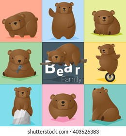 Set Of Bear Family , Vector , Illustration