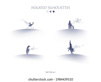 Set of bear, flamingo, elephant. Endangered animal. Isolated outline