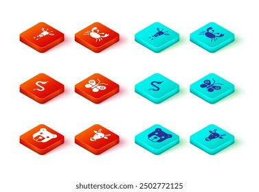 Set Bear head, Cow, Snake, Butterfly, Crab and Giraffe icon. Vector