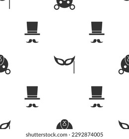Set Bear head, Festive mask and Magician on seamless pattern. Vector