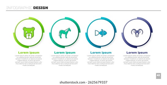 Set Bear head, Horse, Fish and Head of goat ram. Business infographic template. Vector