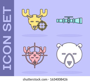 Set Bear head, Hunt on moose with crosshairs, Hunt on moose with crosshairs and Sniper optical sight icon. Vector