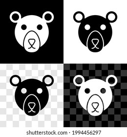 Set Bear head icon isolated on black and white, transparent background.  Vector