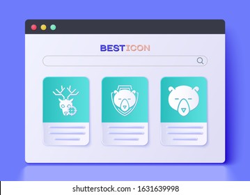 Set Bear head on shield, Hunt on deer with crosshairs and Bear head icon. Vector