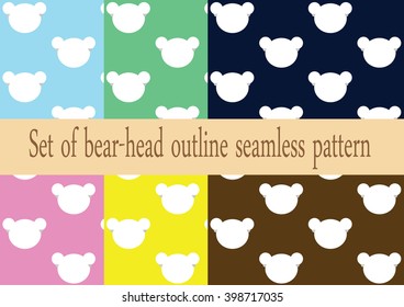 Set of bear head outline seamless pattern