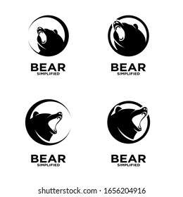 Set of Bear heads roar in circle logo icon design vector illustration
