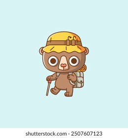 set Bear hike hiking camp kawaii chibi character mascot illustration outline style design