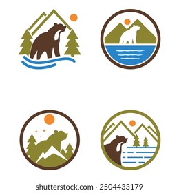 Set of Bear Hill Icon Design Template