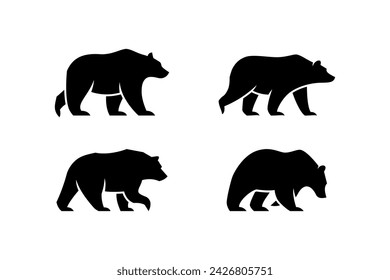 set of bear logo vector illustration. grizzly bear silhouette
