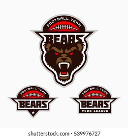 Set of bear mascot for a football team. Vector illustration.