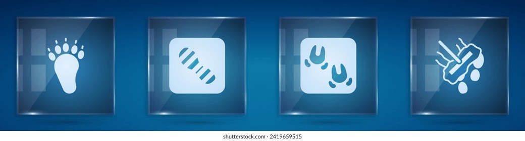 Set Bear paw footprint, Human footprints shoes, Wild boar and Mop. Square glass panels. Vector
