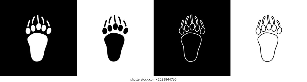 Conjunto de icono de huella de pata de oso aislado en fondo blanco y negro.  Vector