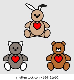 Set of of Bear, Rabbit and Cat. Vector illustration in flat style