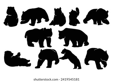 Set of Bear silhouette icon logo template vector illustration design