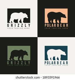 set of bear silhouette logo vector illustration design template. grizzly icon