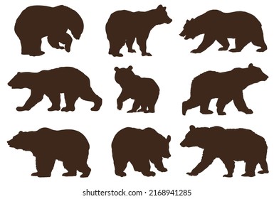 Set of bear silhouettes (9 pieces)