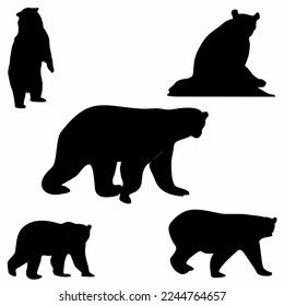 set of bear silhouettes on white background. vector