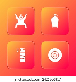 Set Bear skin, Canteen water bottle, Pepper spray and Target sport icon. Vector