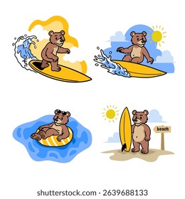 Set Of Bear Summer Vacation Concept