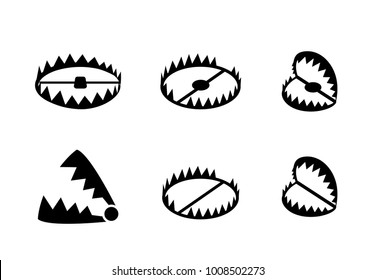 Set Of Bear Trap Icons And Symbol In Vector Design