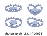 Set of bear trap on a white background. Vector illustration cartoon