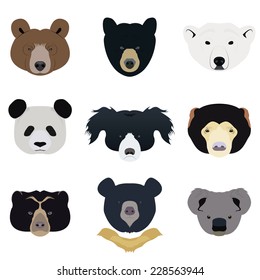 Set of Bear and Wild Animals Vector and Icon