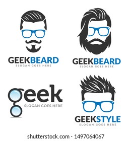 Set of Beard geek logo template, geek logo pack