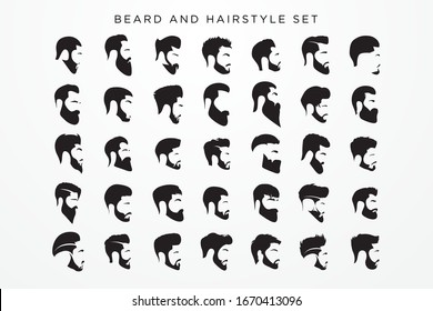 set beard and hairstyle vector illustration