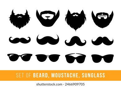 Set of beard, moustache, sunglass silhouette