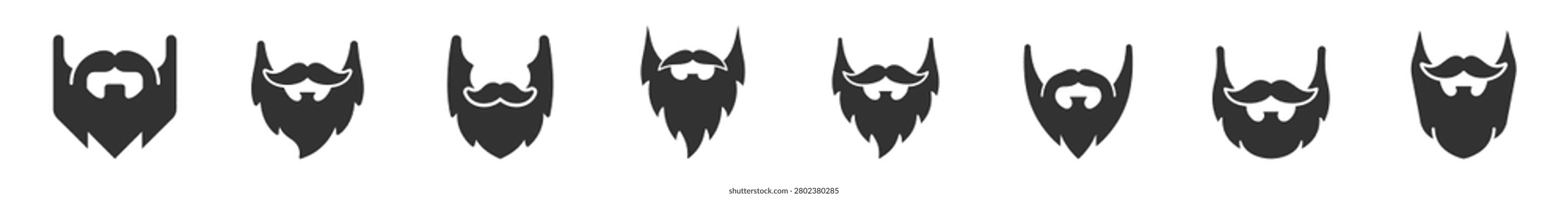 set of beard beard and mustache icons silhouette collection on transparent background