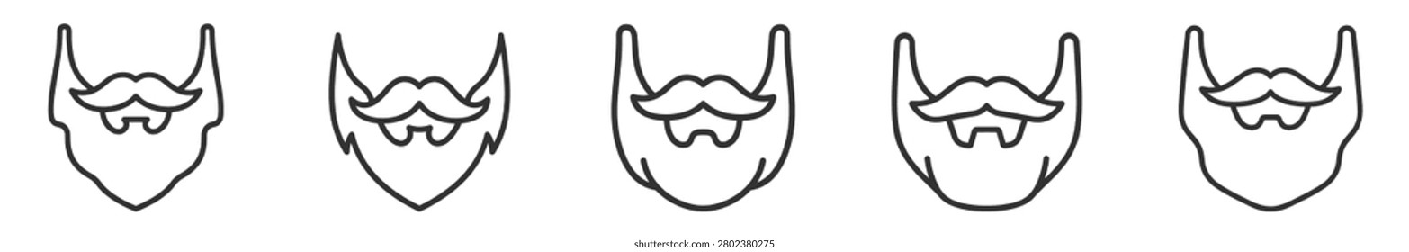 set of beard and mustache outline icons isolated on transparent background