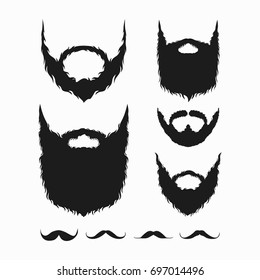 set of beard and mustache silhouette vector