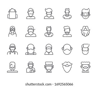 Set of beard Related Vector Line Icons. Includes such Icons as moustache, haircut, unshaven, barbershop and more.