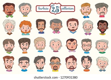 Set of bearded faces.
Separate layers of objects and background for easy editing.Illustration done in cartoon style