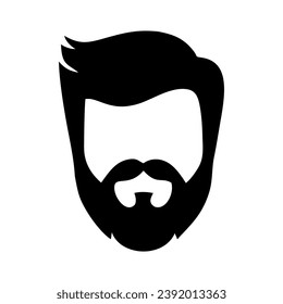 Set bearded hipster man face with haircuts, mustache, beard. Trendy man avatar, silhouettes, head, emblem, icon, label. Barber shop vector illustration