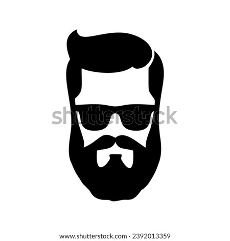 Set bearded hipster man face with glasses, haircuts, mustache, beard. Trendy man avatar, silhouettes, head, emblem, icon, label. Barber shop vector illustration