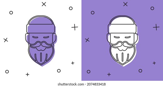Set Bearded lumberjack man icon isolated on white and purple background.  Vector
