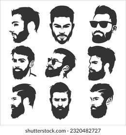 set of the bearded man head isolated on white background. Images for logo, label, emblem. Vector illustration. barber shop