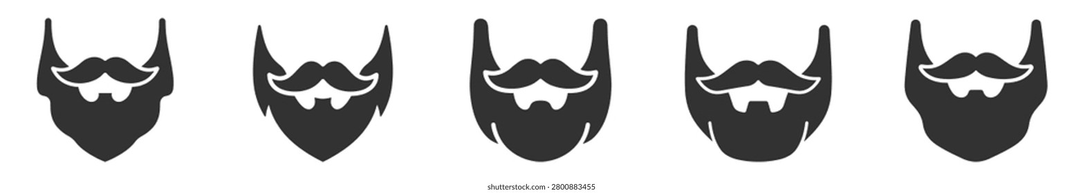 set of bearded man silhouettes with mustache vector icons on transparent background