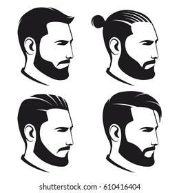 Set of bearded men hipsters isolated on white background. Vector illustration.