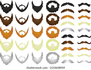 Set of beards and mustaches with different hair colors